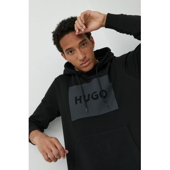HUGO hanorac de bumbac barbati, culoarea negru, cu imprimeu