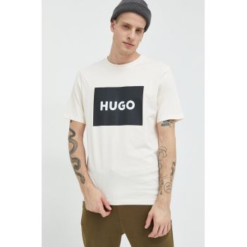 HUGO tricou din bumbac culoarea bej, cu imprimeu 50467952 ieftin