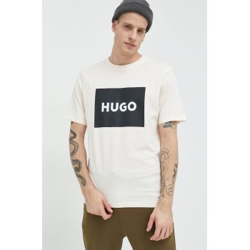 HUGO tricou din bumbac culoarea bej, cu imprimeu 50467952