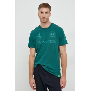 La Martina tricou din bumbac culoarea verde, cu imprimeu