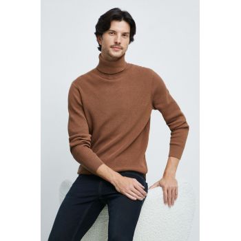 Medicine pulover de bumbac barbati, culoarea maro, cu guler de firma original