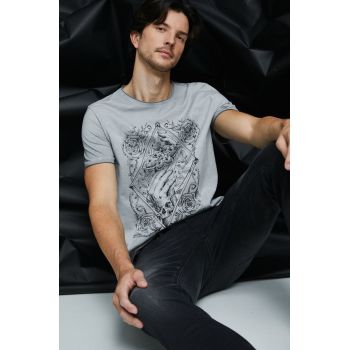 Medicine tricou din bumbac barbati, culoarea gri, cu imprimeu