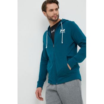 Under Armour bluza barbati, culoarea verde, cu glugă, neted