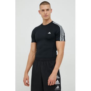 adidas Performance tricou de antrenament Techfit 3-stripes culoarea negru, cu imprimeu HD3525