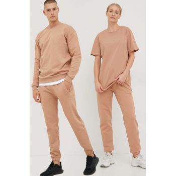 Arkk Copenhagen pantaloni de trening din bumbac unisex, culoarea bej, neted de firma original