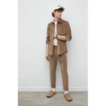 Drykorn camasa din velur Laremto barbati, culoarea maro, cu guler clasic, regular