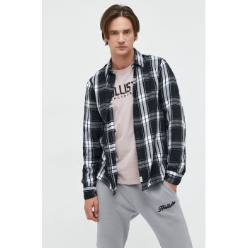 Hollister Co. camasa din bumbac barbati, culoarea negru, cu guler clasic, regular de firma originala