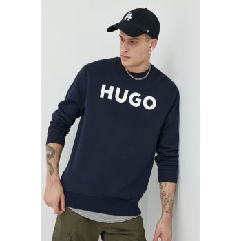 HUGO hanorac de bumbac bărbați, culoarea bleumarin, cu imprimeu 50477328