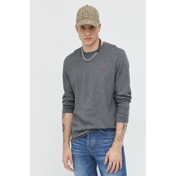 HUGO longsleeve barbati, culoarea negru, melanj