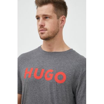 HUGO tricou din bumbac culoarea gri, cu imprimeu