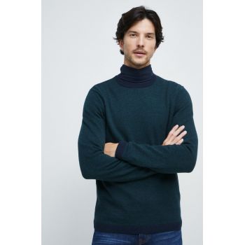 Medicine pulover din amestec de lana barbati, culoarea turcoaz, ieftin