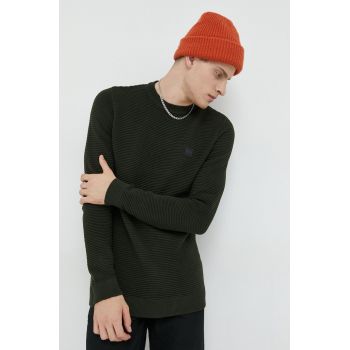 Solid pulover de bumbac barbati, culoarea verde, light de firma original