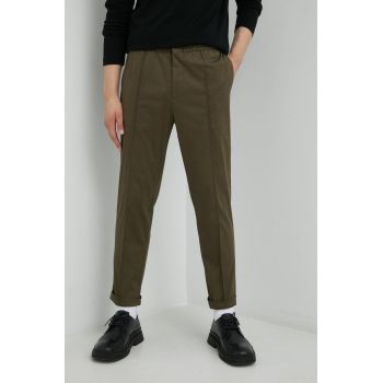 Tiger Of Sweden pantaloni Sosa barbati, culoarea verde, cu fason chinos