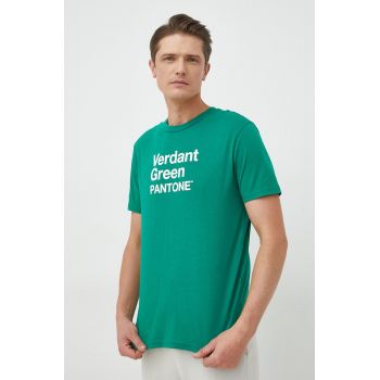 United Colors of Benetton tricou din bumbac culoarea verde, cu imprimeu ieftin