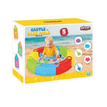 Cutie de nisip modulara cu lopatica,grebla si 3 forme de nisip incluse Pilsan Castle Multicolor