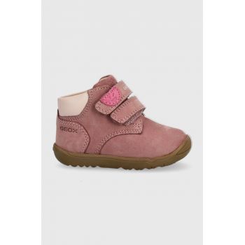 Geox pantofi din piele intoarsa pentru copii culoarea roz