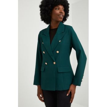 Answear Lab sacou culoarea verde, cu doua randuri de nasturi, neted