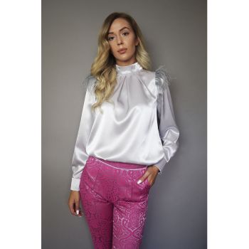 Bluza de satin cu insertii de pene