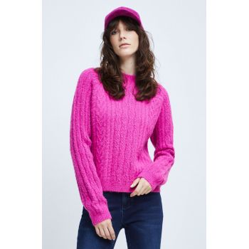 Medicine pulover din amestec de lana femei, culoarea roz, cu turtleneck