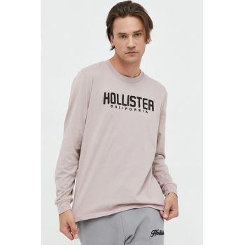 Hollister Co. longsleeve din bumbac culoarea violet, cu imprimeu