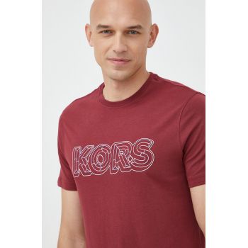 Michael Kors tricou din bumbac culoarea bordo, cu imprimeu