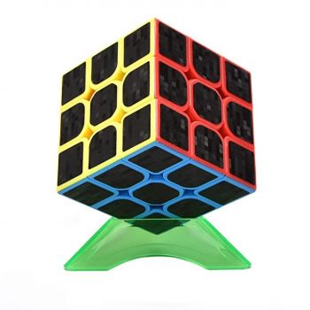 Cub rubik 3x3x3, Neon Carbon cu suport, de viteza Speedcube Rubik