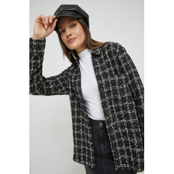 Abercrombie & Fitch camasa din lana femei, culoarea negru, cu guler clasic, regular de firma originala