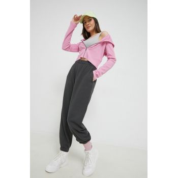 Hollister Co. pantaloni de trening femei, culoarea gri, neted
