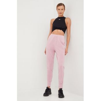Reebok Classic pantaloni de trening femei, culoarea roz, neted de firma original