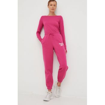 Reebok pantaloni de trening femei, culoarea roz, cu imprimeu de firma original