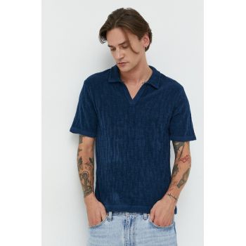 Abercrombie & Fitch tricou polo barbati, culoarea albastru marin, neted