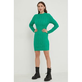 Answear Lab rochie din lana culoarea verde, mini, mulata