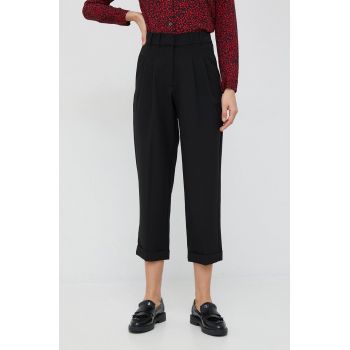 Dkny pantaloni femei, culoarea negru, drept, high waist