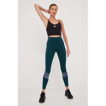 Reebok leggins de antrenament Modern Safari femei, culoarea verde, cu imprimeu