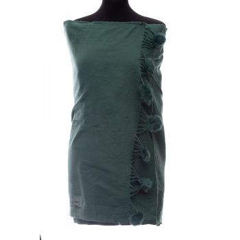 Esarfa din casmir cu ciucuri din blanita naturala, verde
