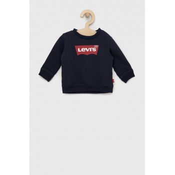 Levi's hanorac de bumbac pentru copii culoarea albastru marin, cu imprimeu de firma original