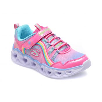 Pantofi sport SKECHERS roz, HEART LIGHTS, din material textil si piele ecologica