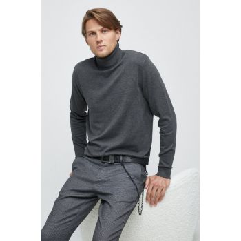 Medicine pulover barbati, culoarea gri, light, cu guler de firma original