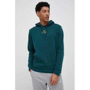 Reebok bluza barbati, culoarea verde, cu glugă, cu imprimeu