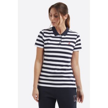 Tricou polo de bumbac cu model in dungi Ella