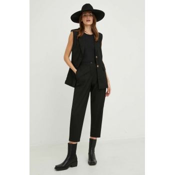Answear Lab pantaloni femei, culoarea negru, fason tigareta, high waist