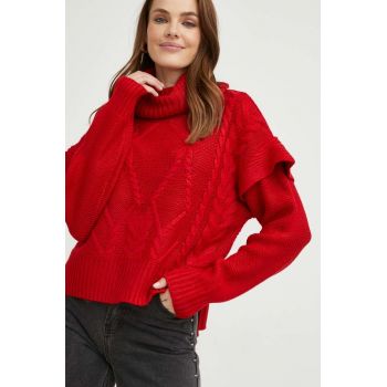Answear Lab pulover femei, culoarea rosu, light, cu guler