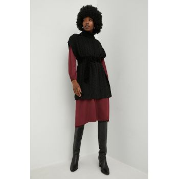 Answear Lab vesta femei, culoarea negru, călduros, cu guler de firma original