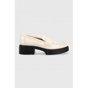 Coach mocasini de piele Cb990 Leah Loafer femei, culoarea bej, cu platforma