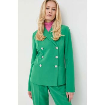 Custommade sacou Finja culoarea verde, cu doua randuri de nasturi, neted de firma original