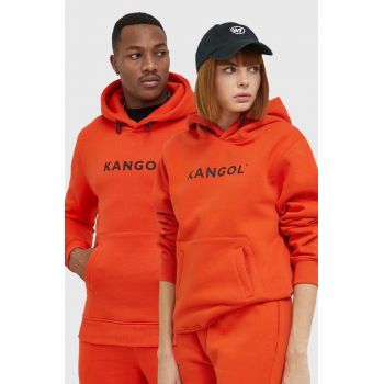 Kangol bluza unisex, culoarea portocaliu, cu glugă, cu imprimeu de firma original