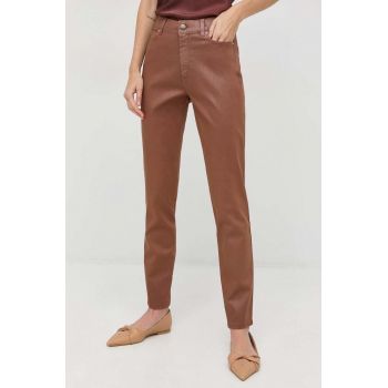 Marella pantaloni femei, culoarea maro, mulata, high waist