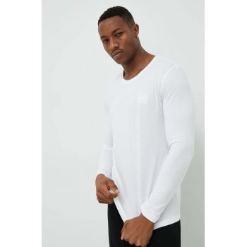 BOSS longsleeve de pijama culoarea alb, cu imprimeu