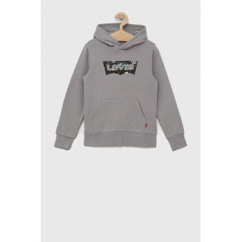 Levi's bluza copii culoarea gri, cu glugă, cu imprimeu