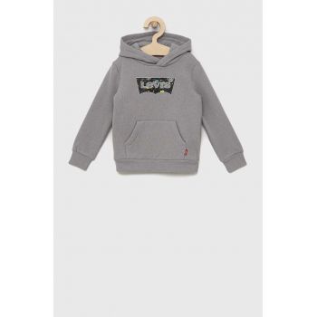 Levi's bluza copii culoarea gri, cu glugă, cu imprimeu
